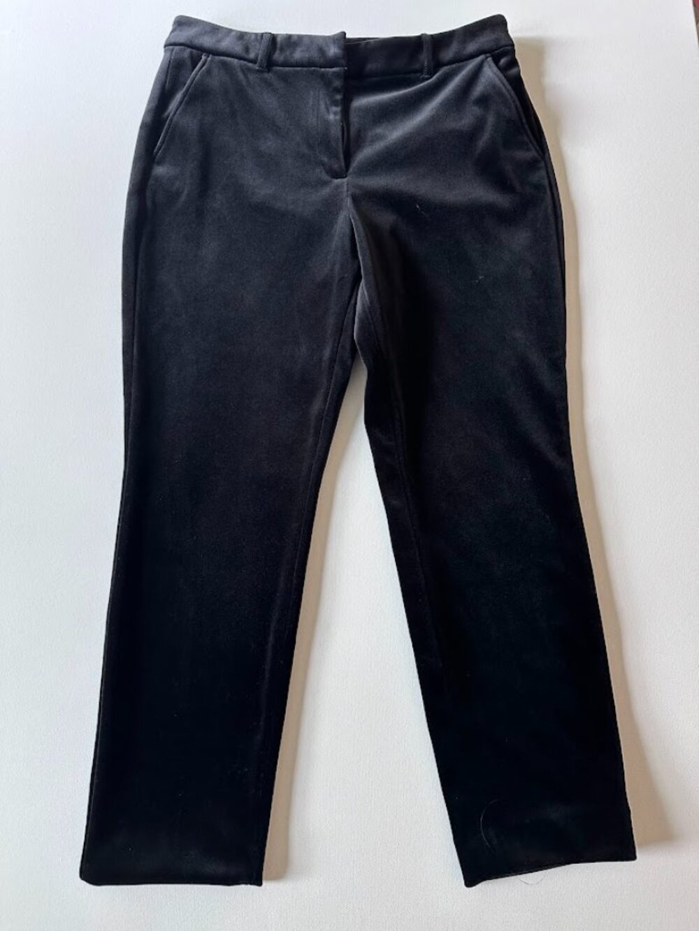 WHBM Elle Velvet Slim Ankle Pants Black High Rise Stretch Holiday Size 10